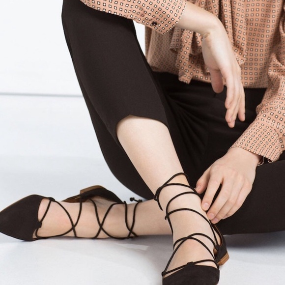 Zara Lace Up Pointed Flats - Picture 4 of 5